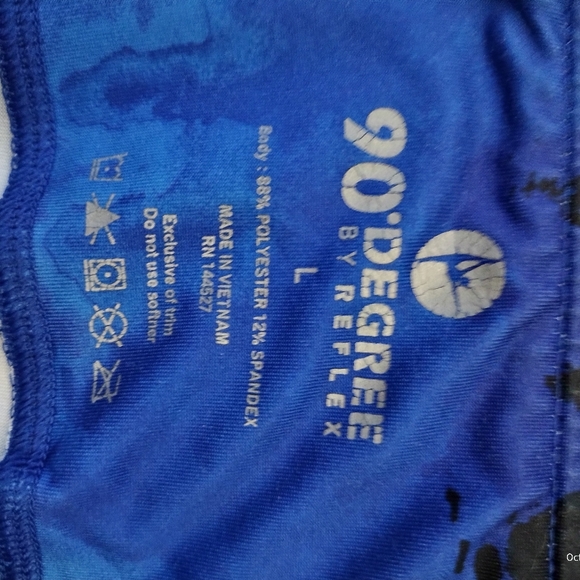 90°Degree by Reflex Blue and Black Watercolor Spandex Yoga Pants - Picture 5 of 6